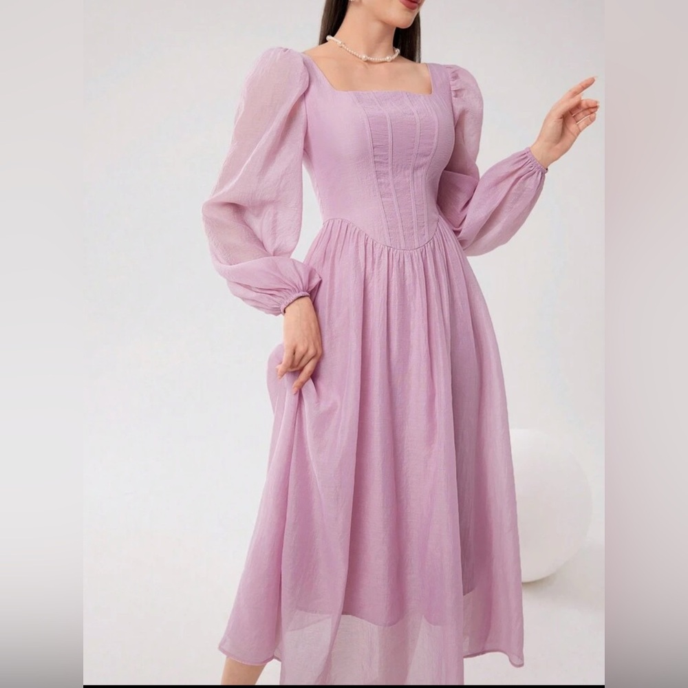 Elegant Pink Lavender Long Sleeve Corset Dress